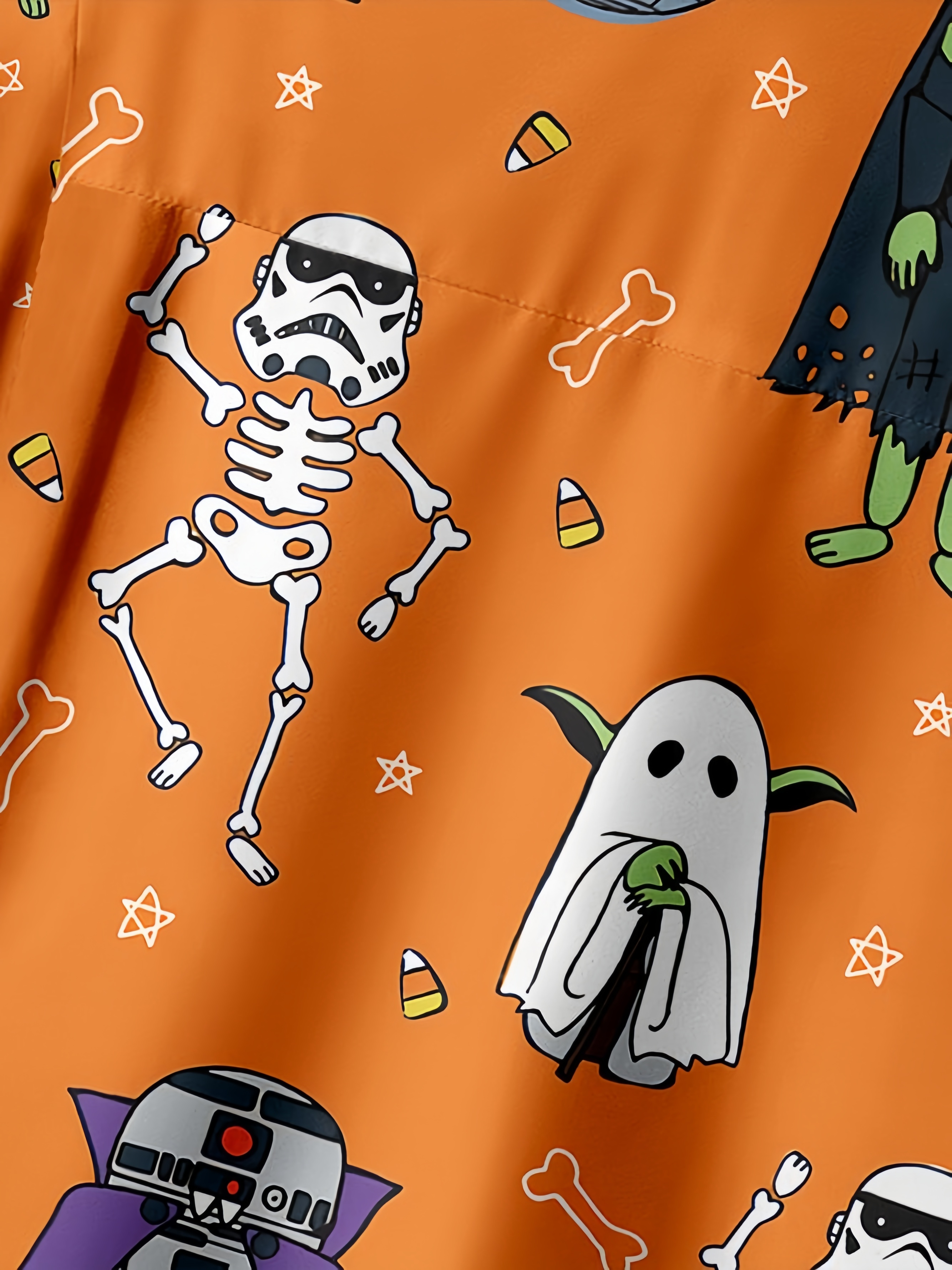 Halloween Skeleton Robot Chest Pocket Short Sleeve Holiday Shirt