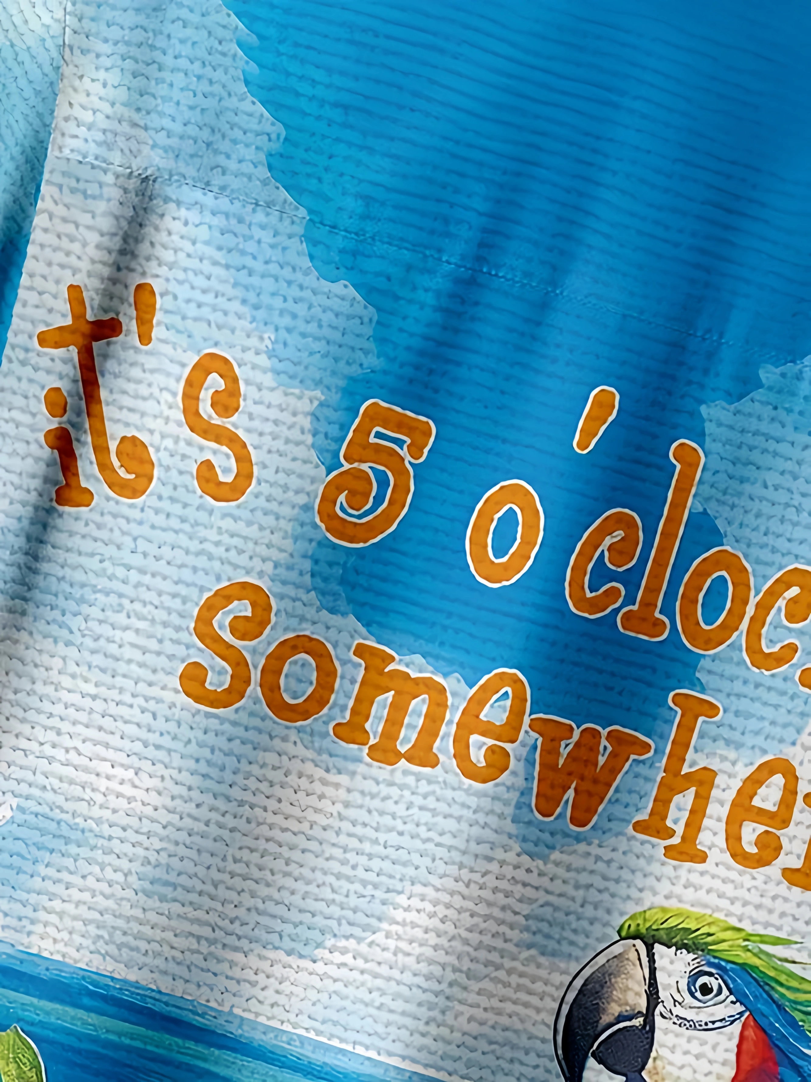 It's 5 O'Clock Somewhere Parrot Chest Pocket Short Sleeve Hawaiian Shirt