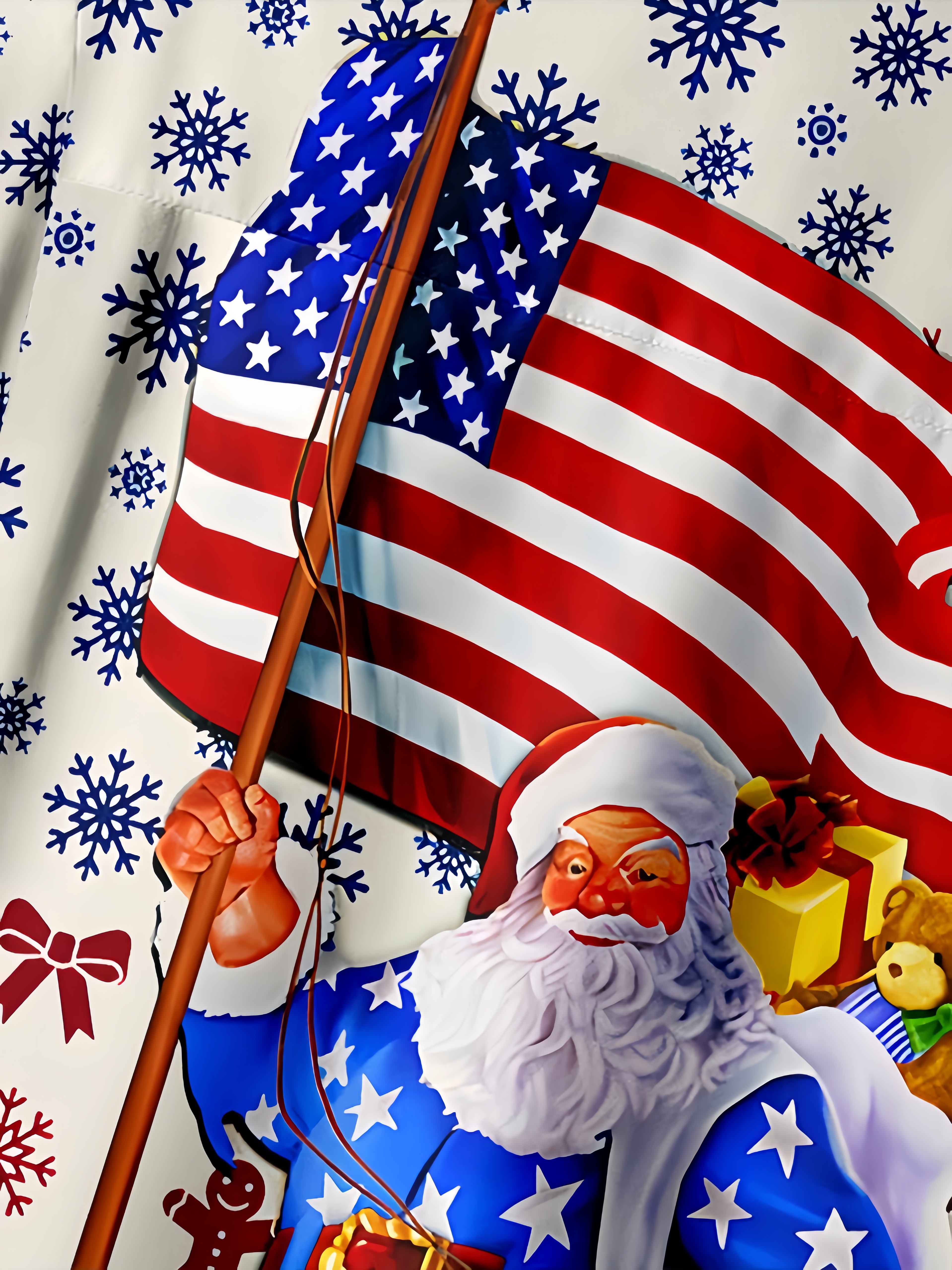 Christmas American Flag Santa Chest Pocket Short Sleeve Hawaiian Shirt