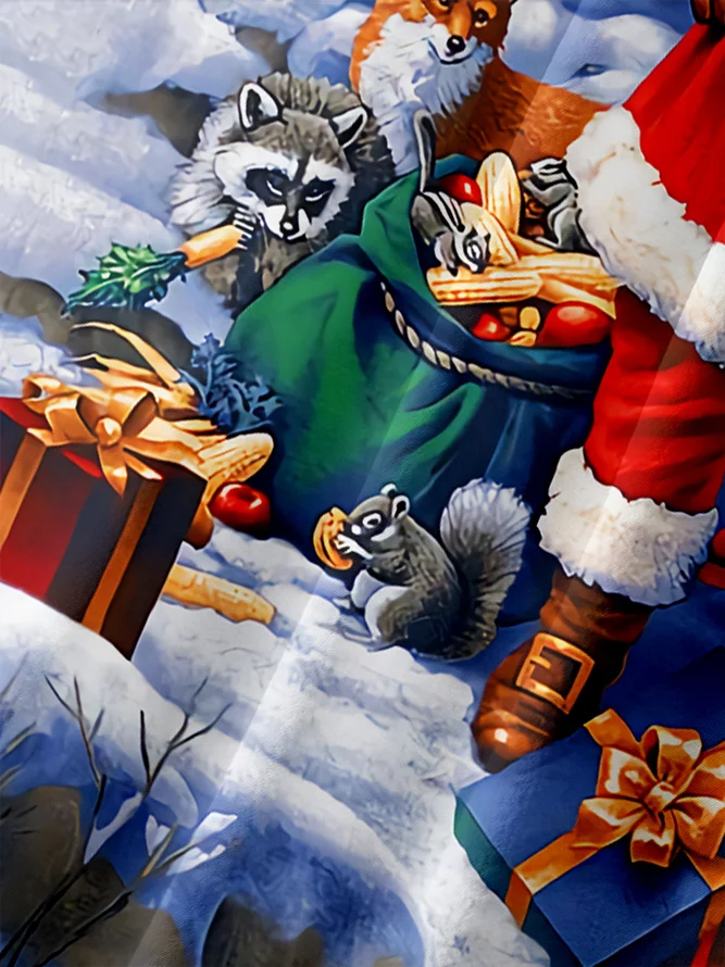 Christmas Santa Claus Chest Pocket Short Sleeve Casual Shirt
