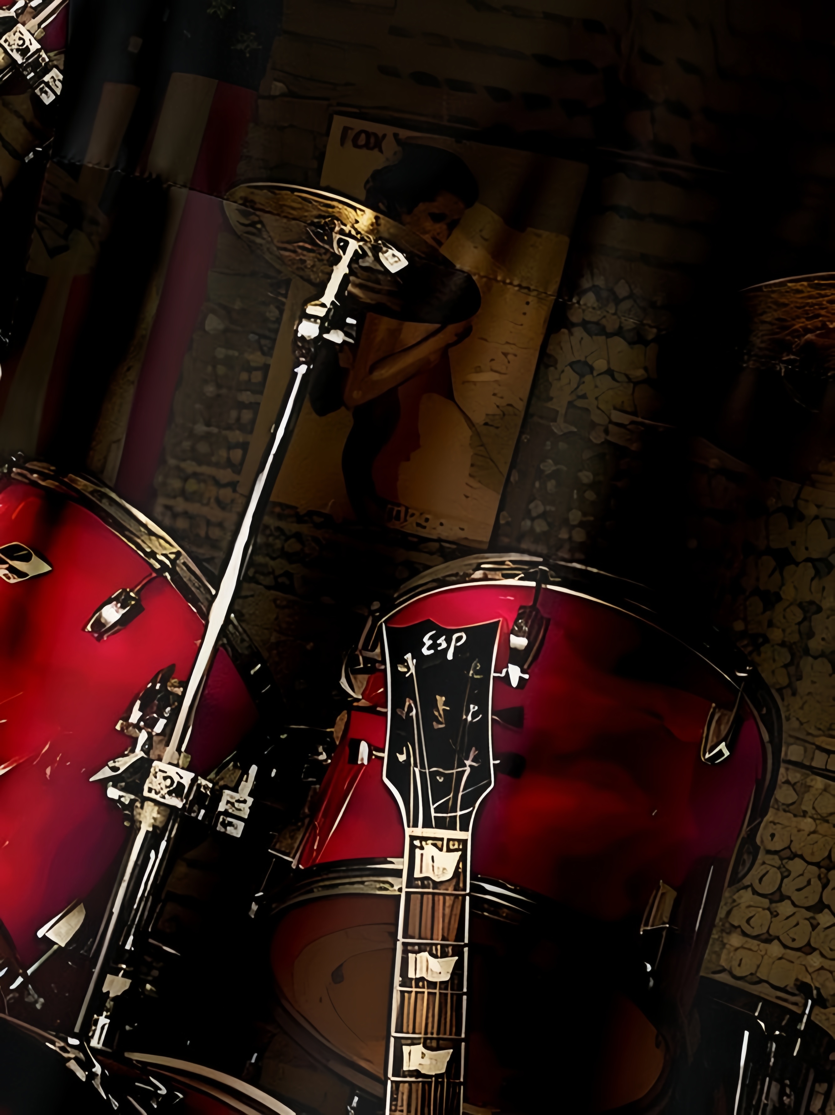 Music Guitar Chest Pocket Short Sleeve Casual Shirt