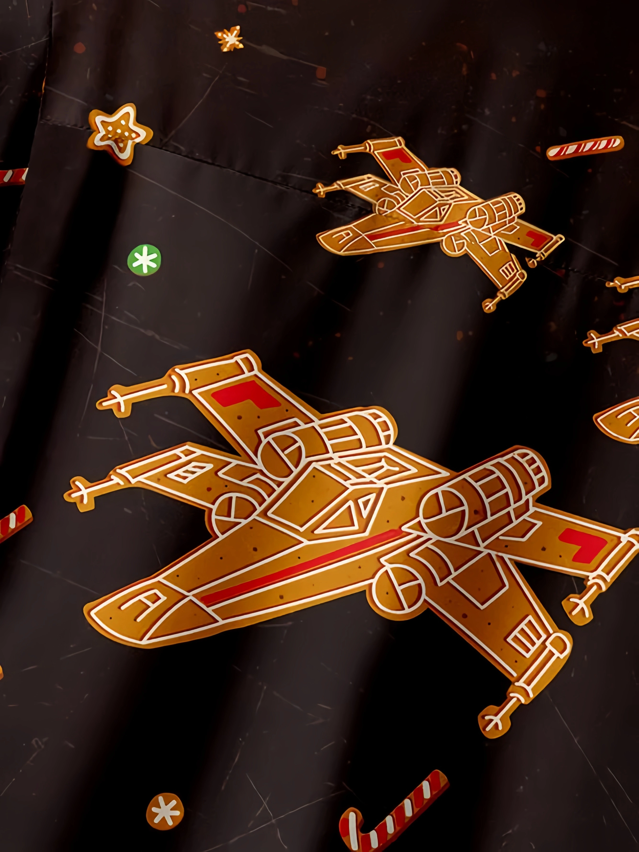 Christmas Spaceship Chest Pocket Short Sleeve Casual Shirt