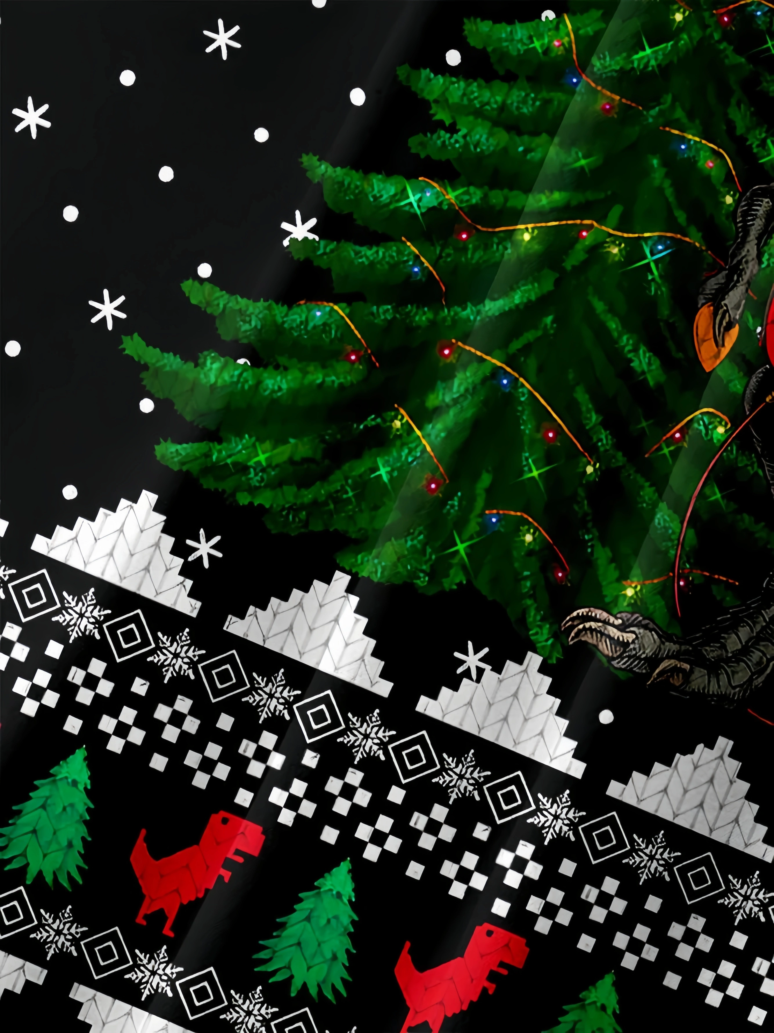 Christmas Christmas Dinosaur Ugly Chest Pocket Short Sleeve Hawaiian Shirt