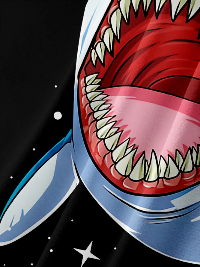 Men's New Shark Santa Print Casual Breathable Hawaiian Short Sleeve Shirt