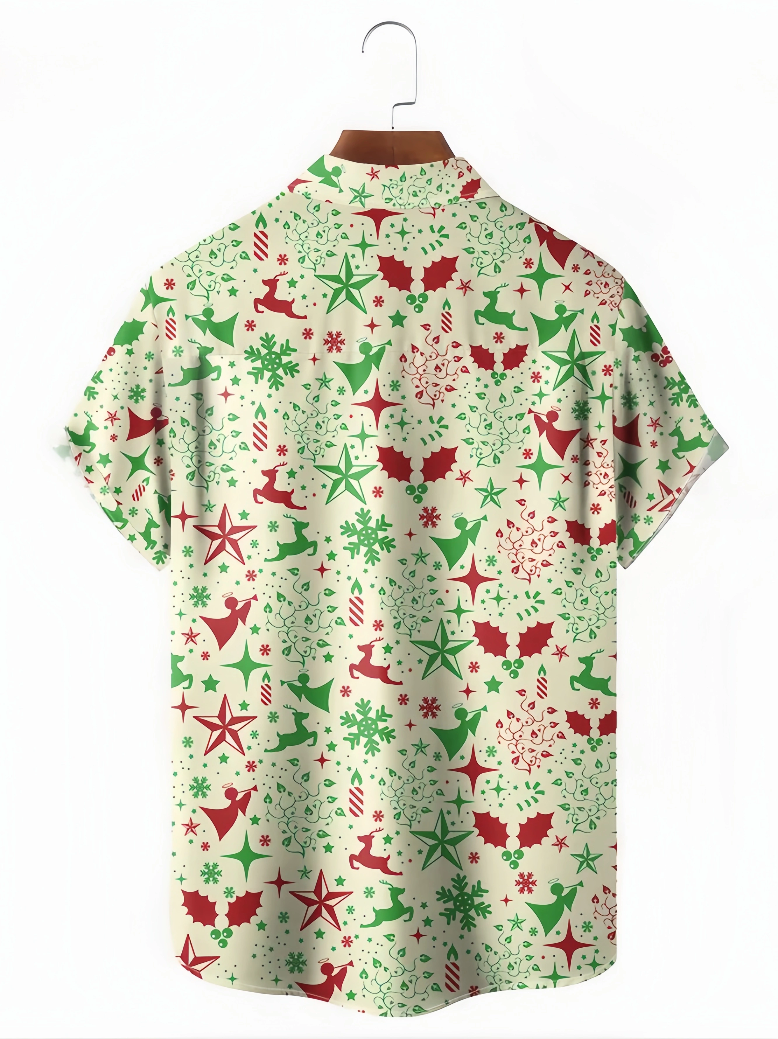 Christmas Dinosaur Chest Pocket Short Sleeve Casual Shirt