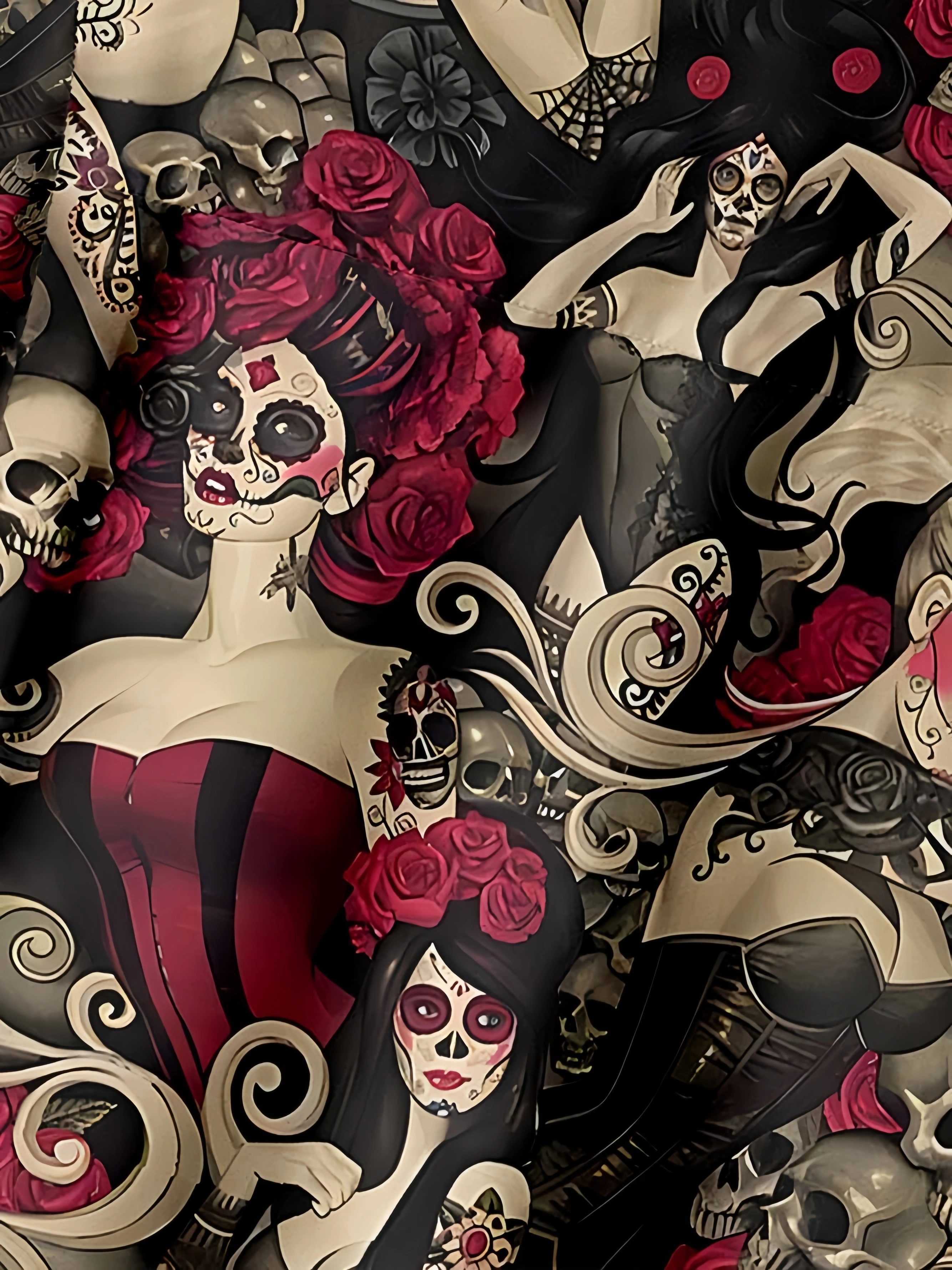 Day of the Dead Skull Girls Chest Pocket Short Sleeve Casual Shirt