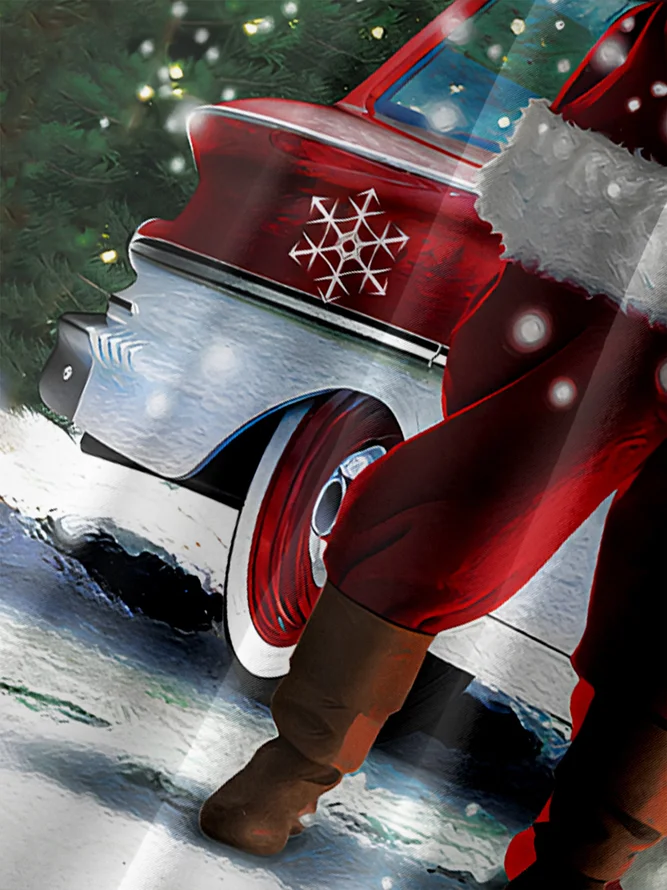 Santa Claus Chest Pocket Short Sleeve Hawaiian Shirt