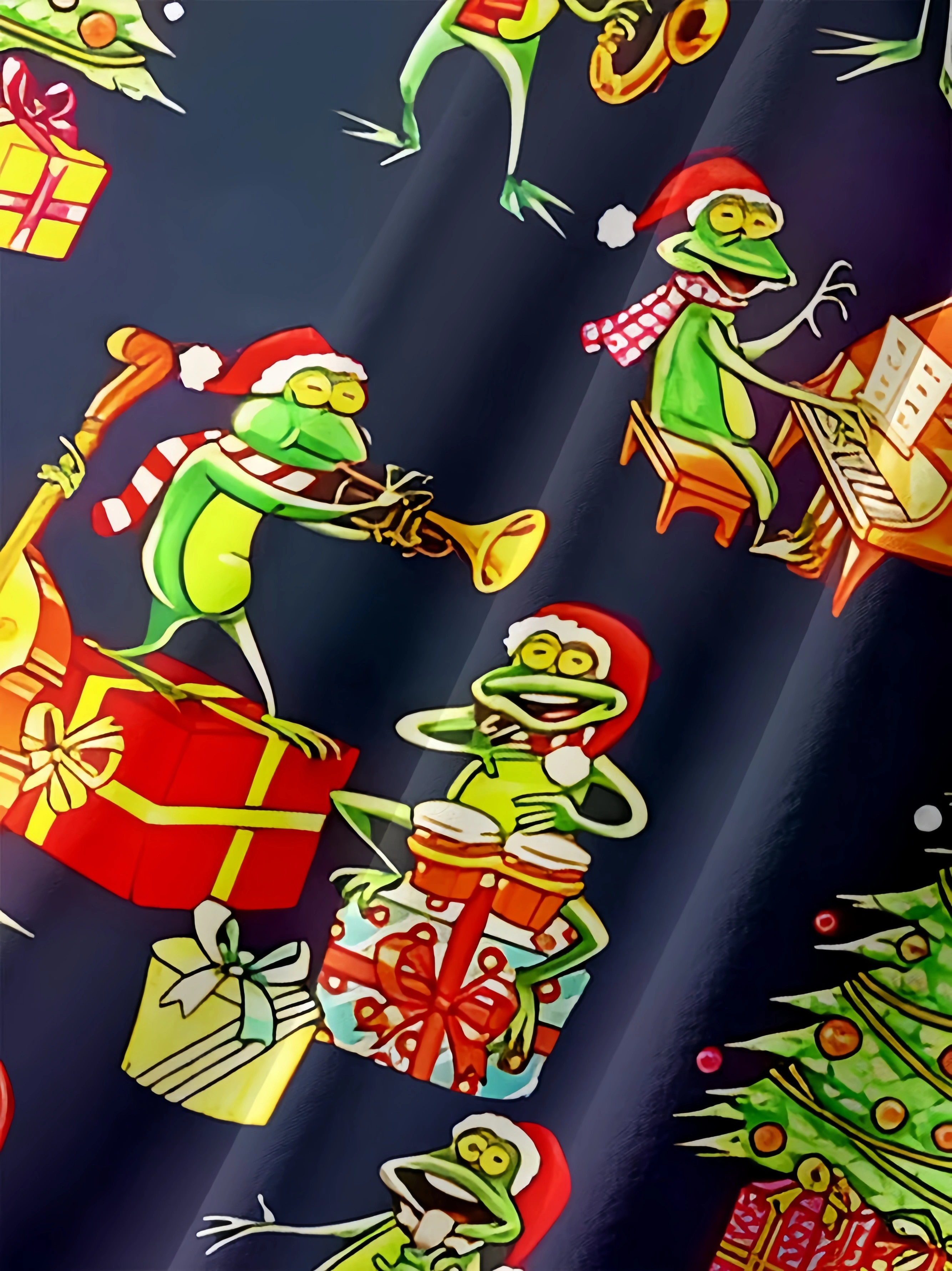 Christmas Frog Chest Pocket Short Sleeve Casual Shirt