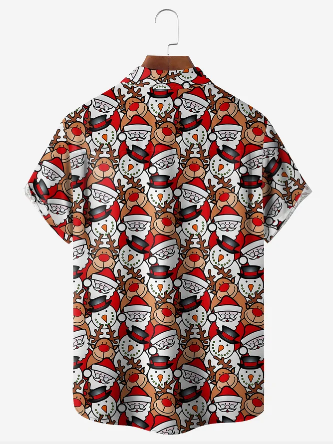 Christmas Chest Pocket Short Sleeve Hawaiian Shirt