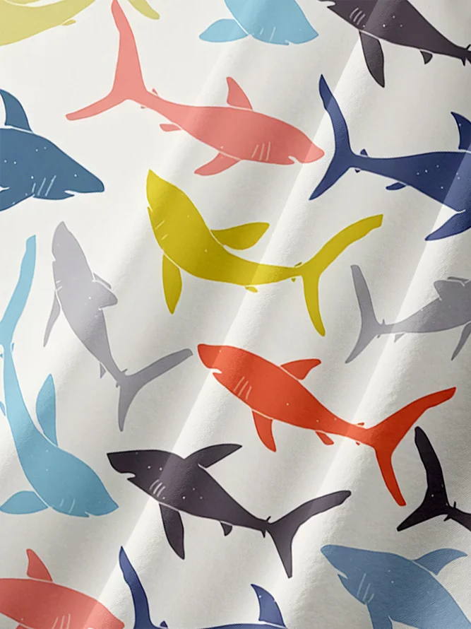 Shark Chest Pocket Short Sleeve Casual Shirt