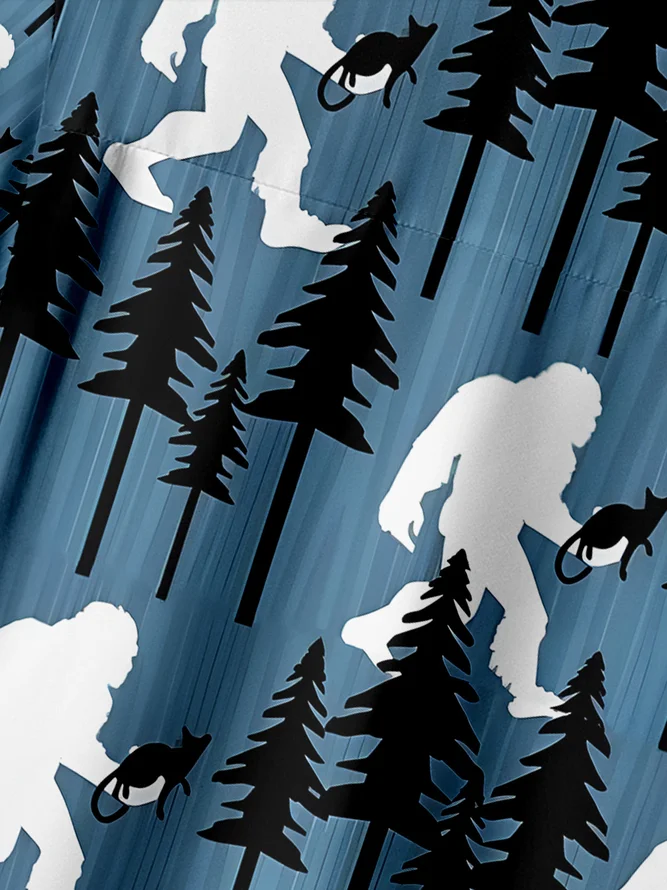 Bigfoot Chest Pocket Short Sleeve Hawaiian Shirt