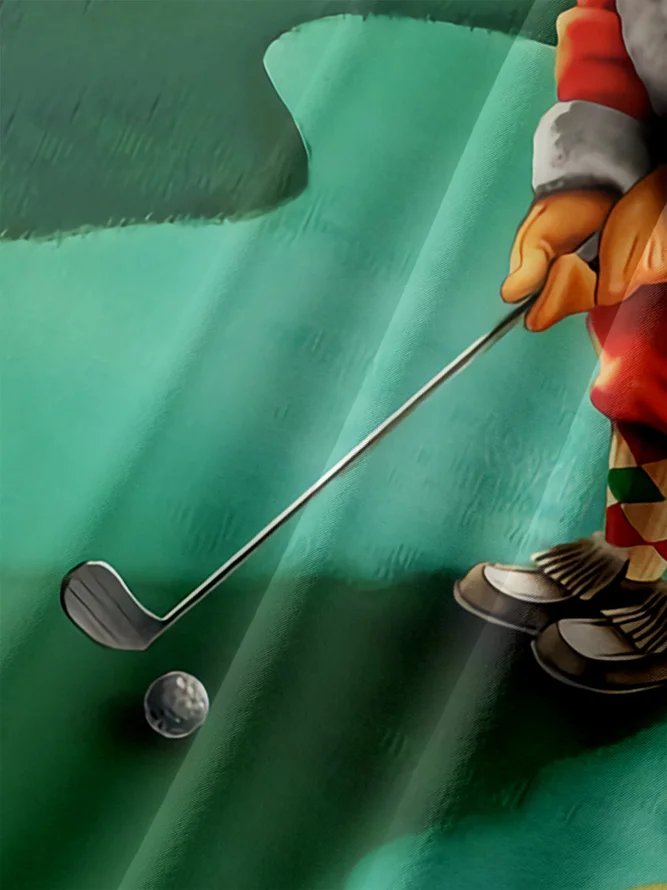 Golf Santa Chest Pocket Short Sleeve Vacation Shirt