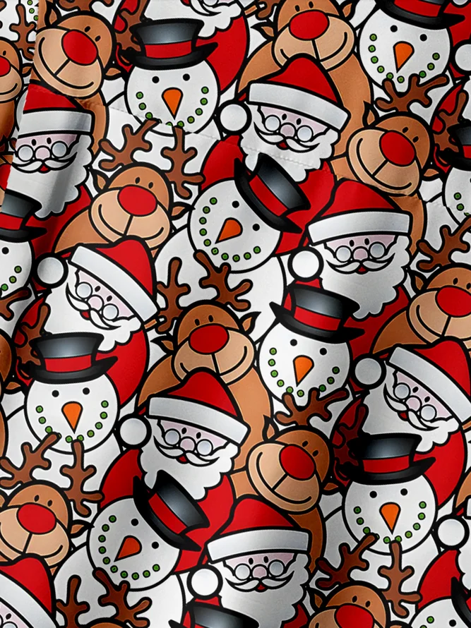 Christmas Chest Pocket Short Sleeve Hawaiian Shirt