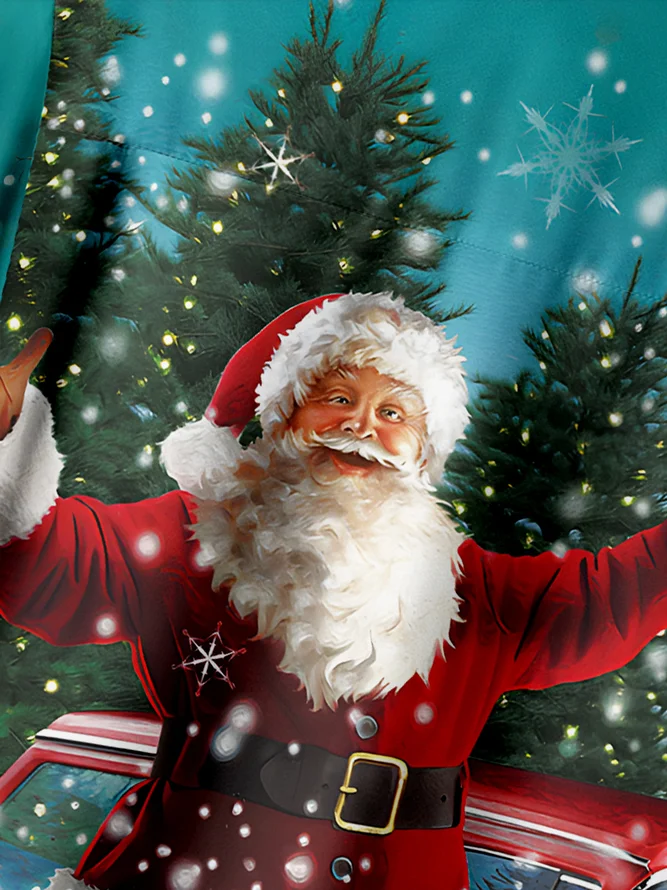 Santa Claus Chest Pocket Short Sleeve Hawaiian Shirt