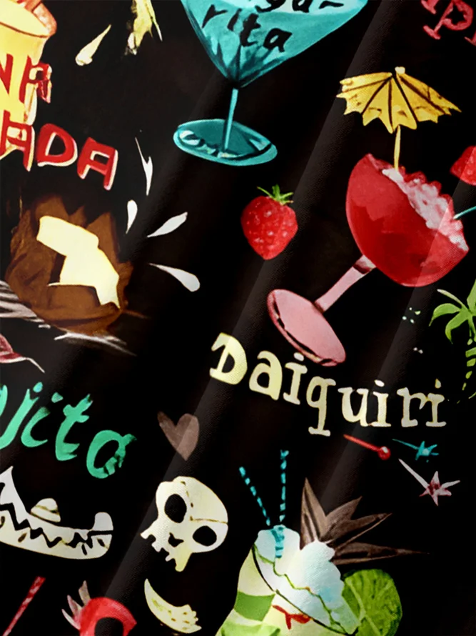 Cocktail Chest Pocket Short Sleeve Hawaiian Shirt