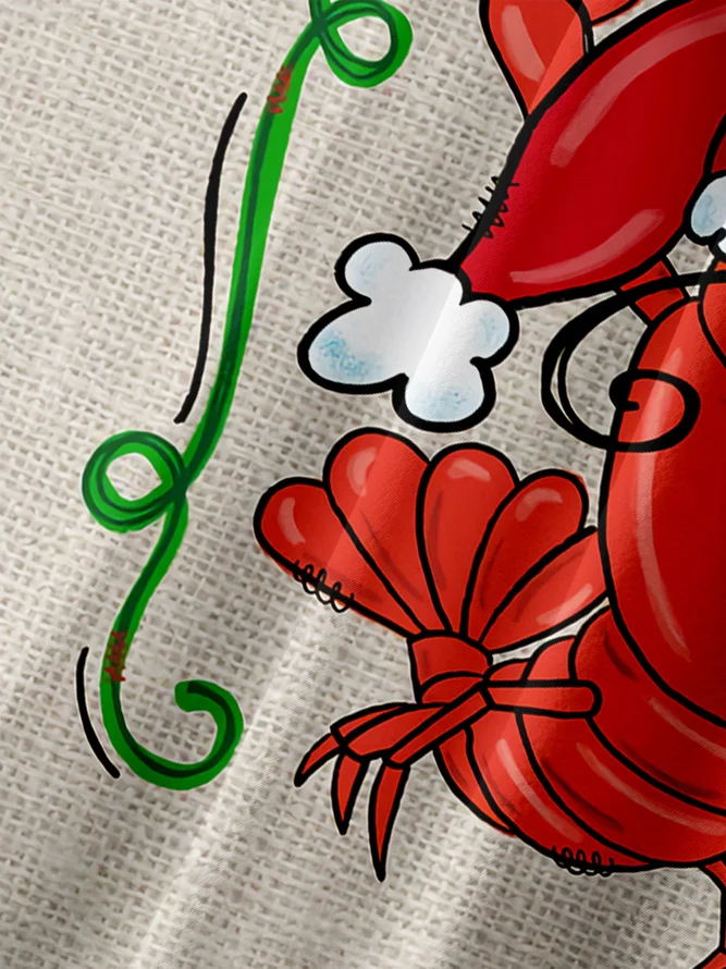 Christmas Lobster Chest Pocket Short Sleeve Casual Shirt