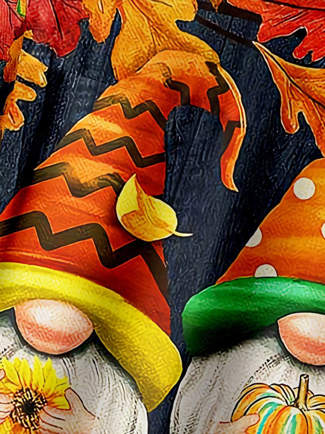 Thanksgiving Gnomes Chest Pocket Short Sleeve Casual Shirt