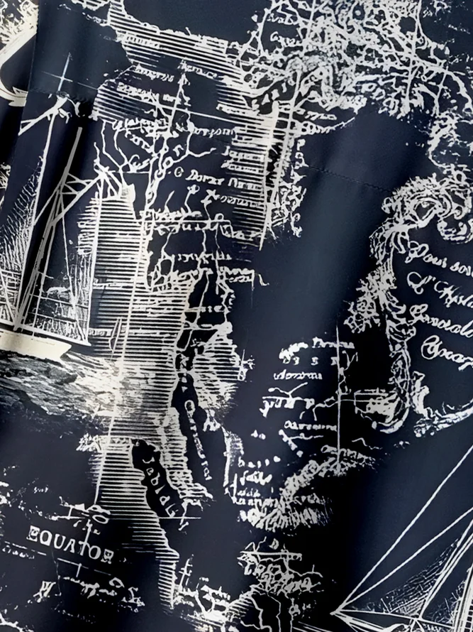 Nautical Map Chest Pocket Short Sleeve Hawaii Shirt