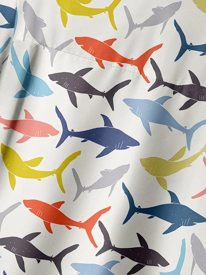 Shark Chest Pocket Short Sleeve Casual Shirt