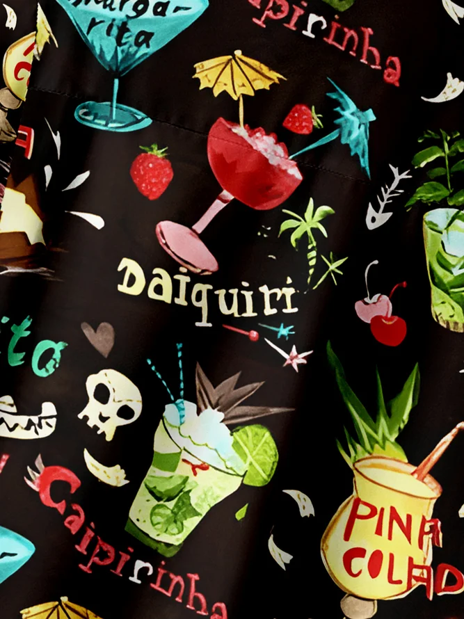 Cocktail Chest Pocket Short Sleeve Hawaiian Shirt