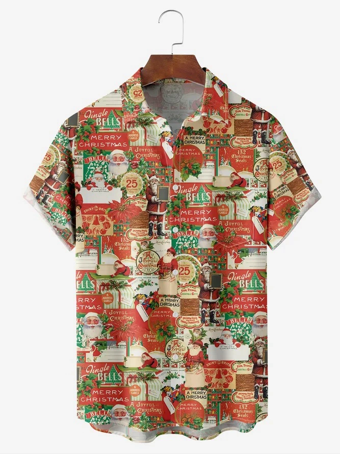 Christmas Chest Pocket Short Sleeve Casual Shirt