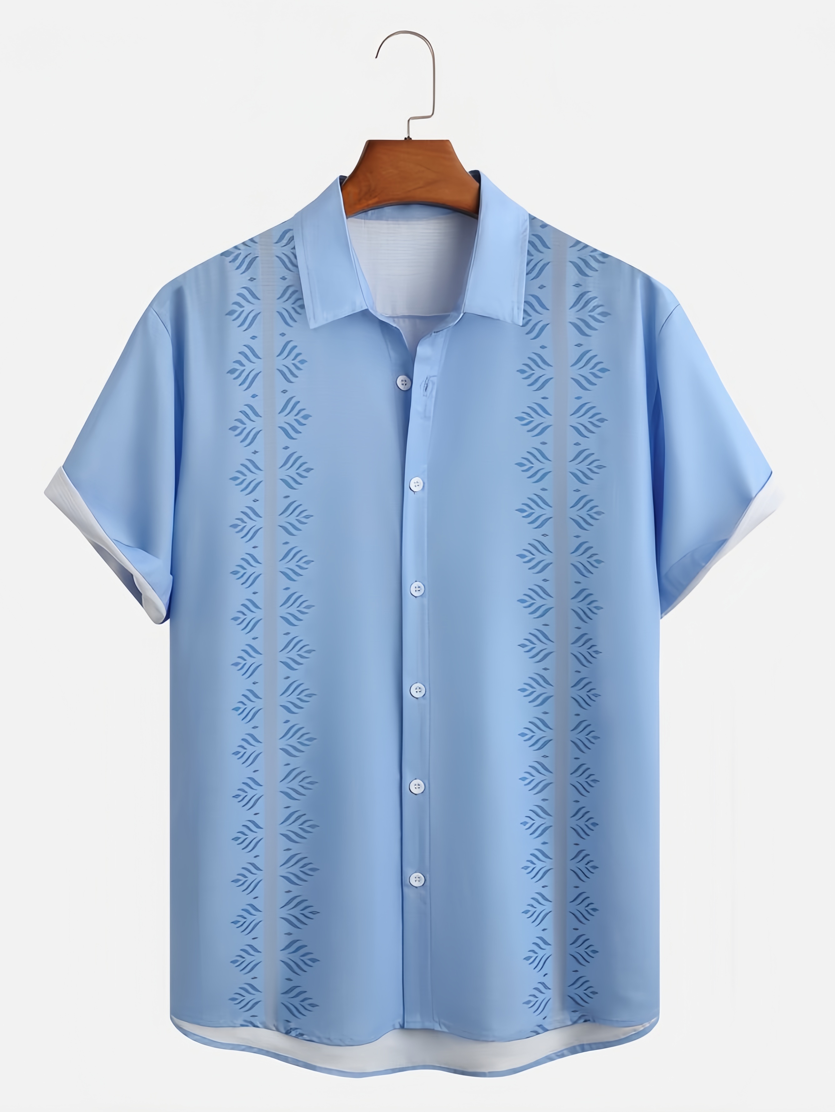 Stripe Plant Flower Short Sleeve Casual Shirt