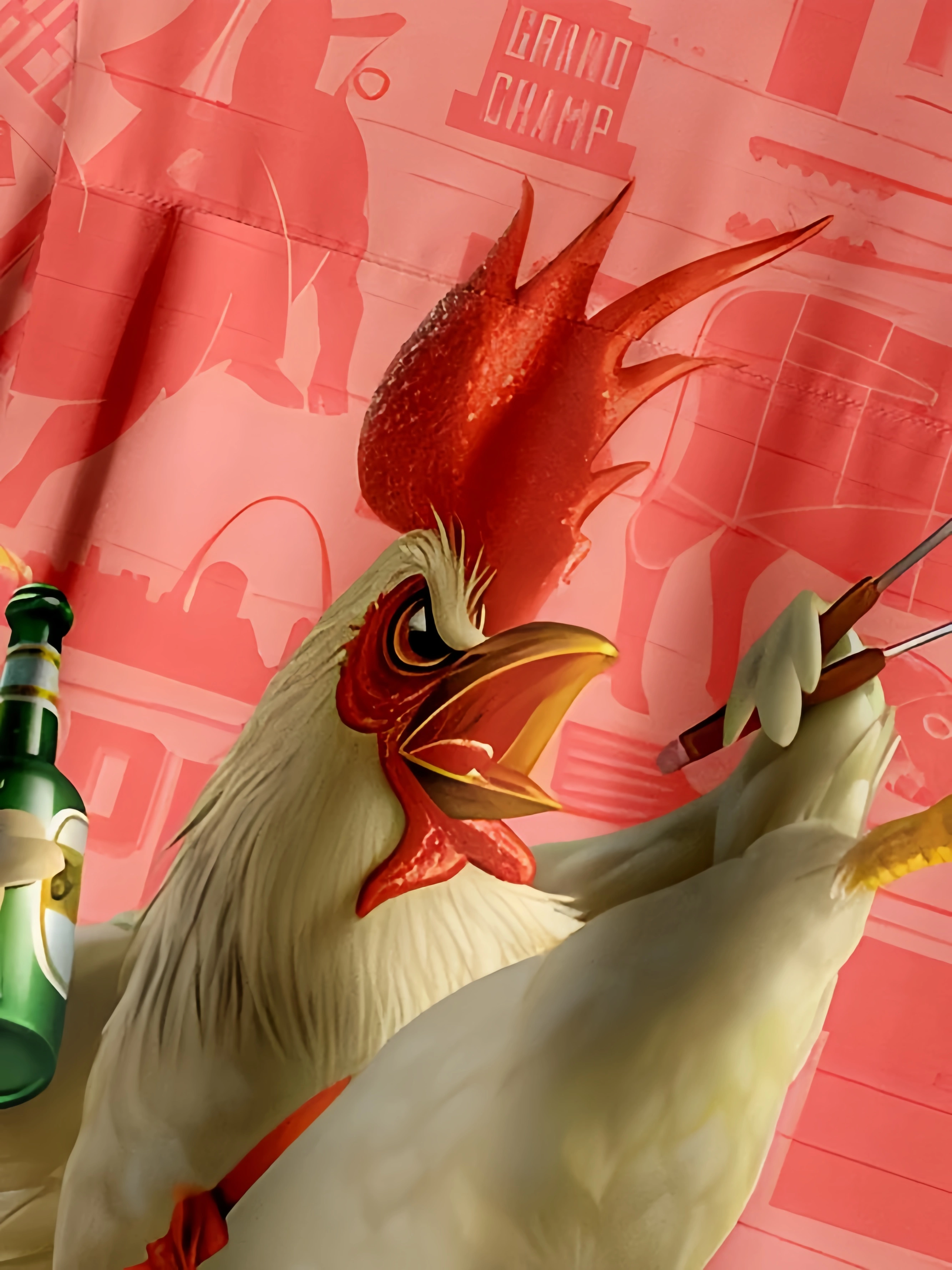 BBQ Rooster Chest Pocket Short Sleeve Casual Shirt