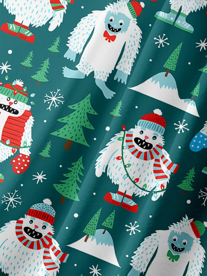Christmas Snow Monster Chest Pocket Short Sleeve Hawaiian Shirt