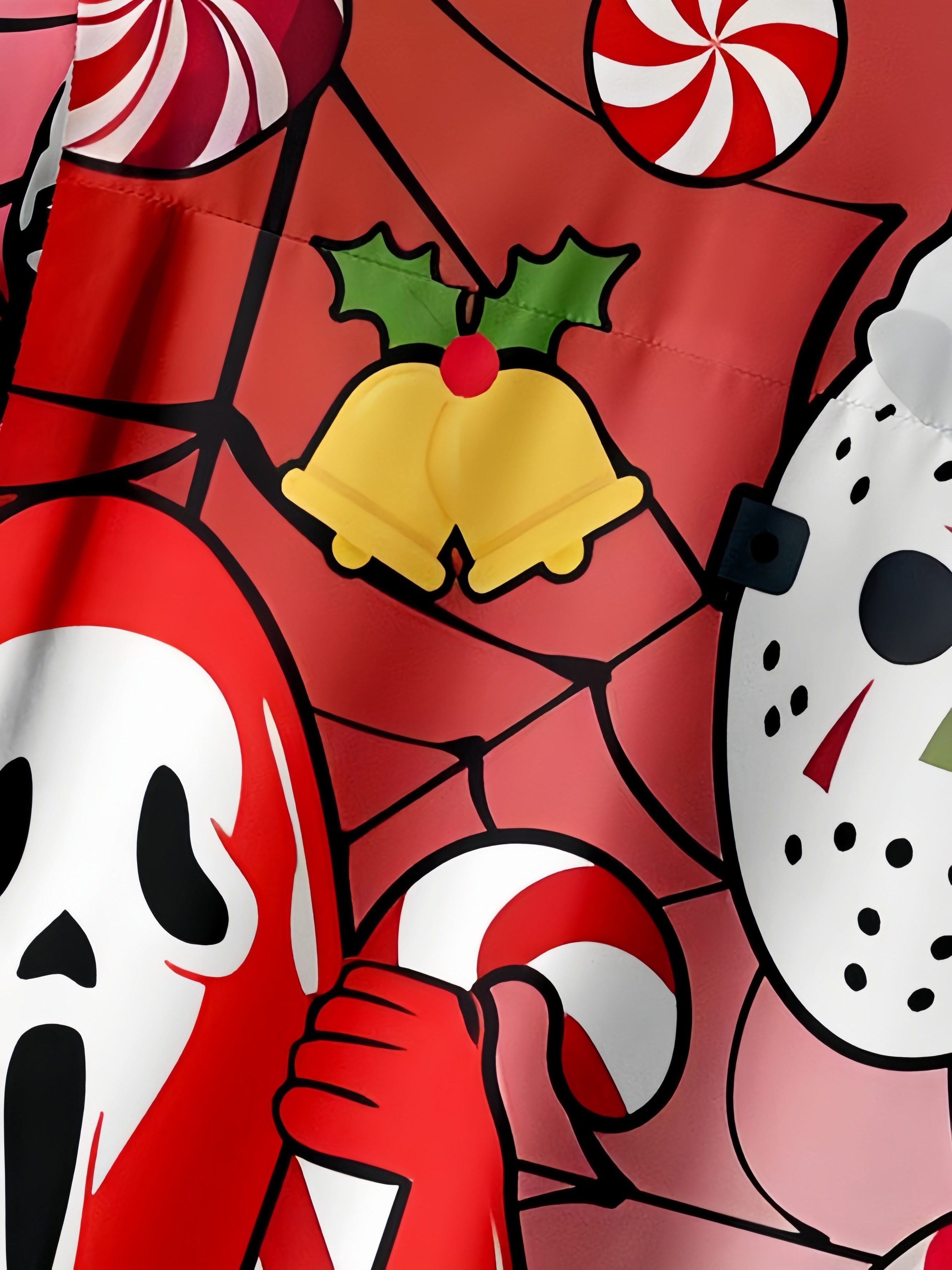 Christmas Santa Hat Ghost Face Chest Pocket Short Sleeve Hawaiian Shirt