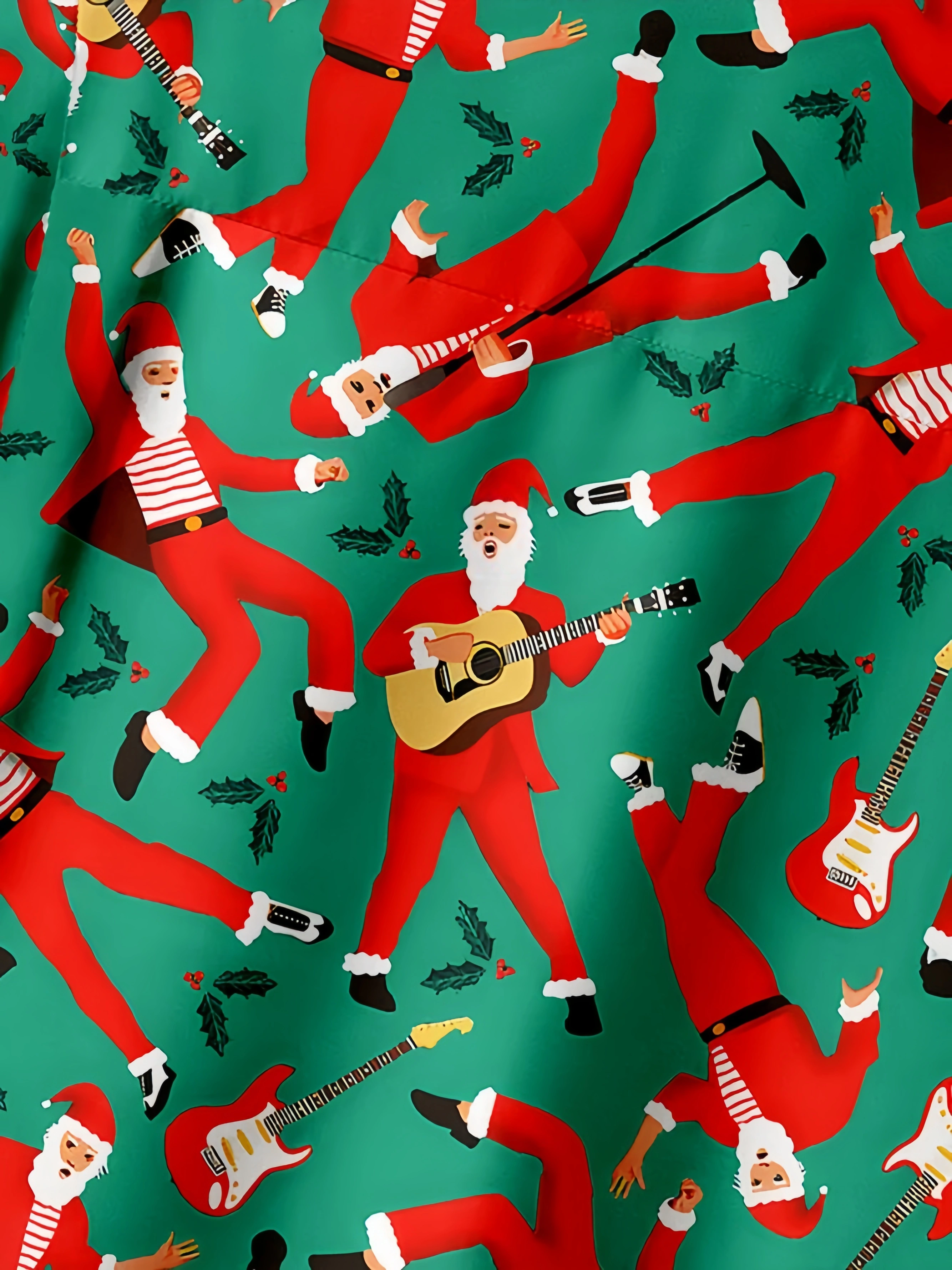 Christmas Musical Santa Chest Pocket Short Sleeve Hawaiian Shirt