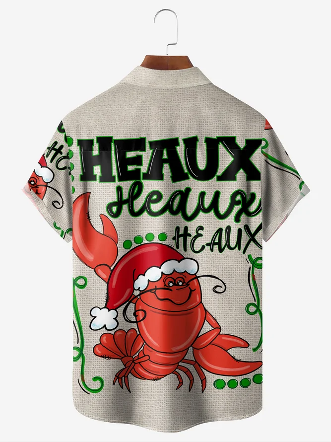 Christmas Lobster Chest Pocket Short Sleeve Casual Shirt