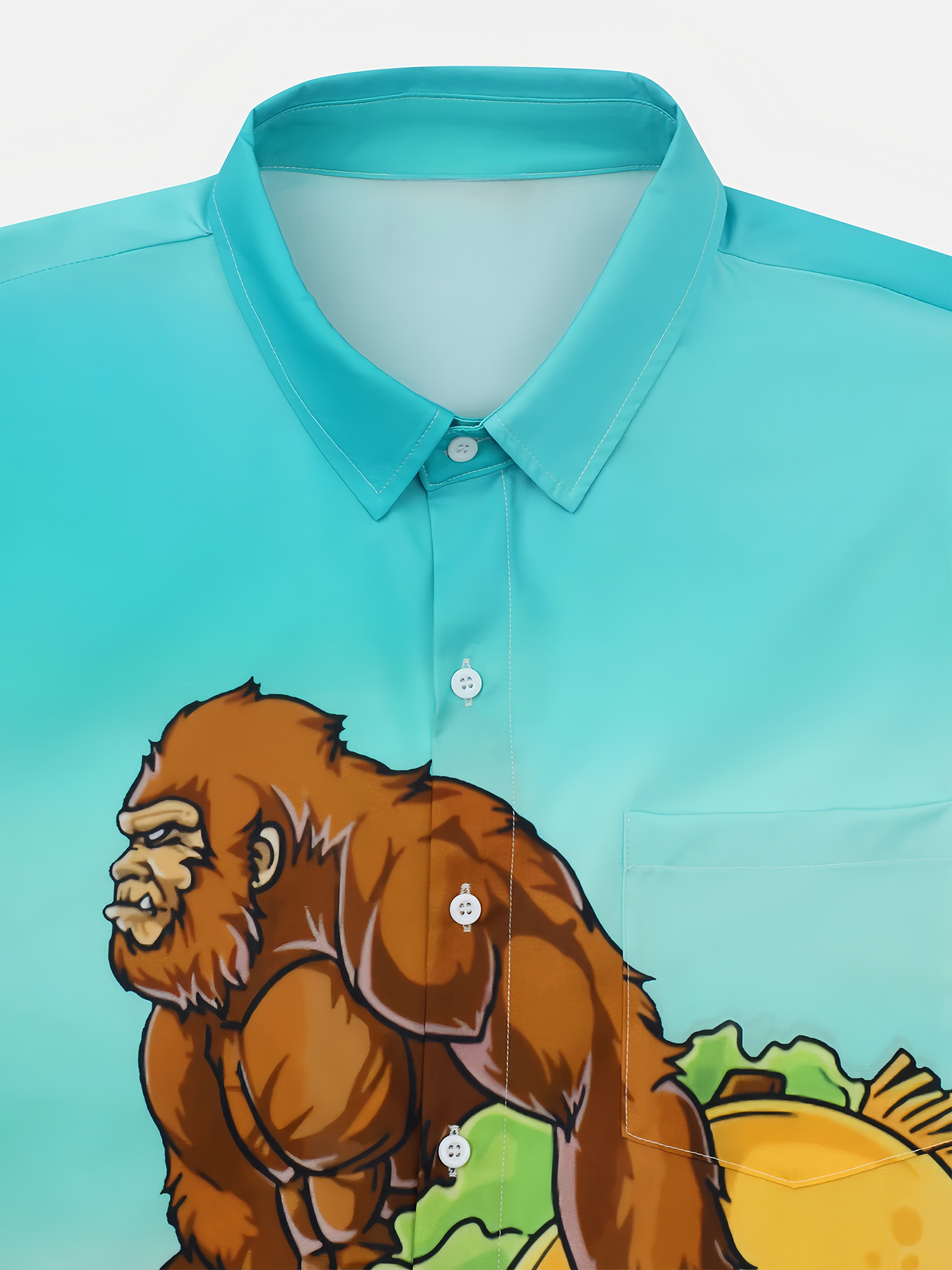 Gorilla Carrying Taco And Beer Chest Pocket Short Sleeve Casual Shirt