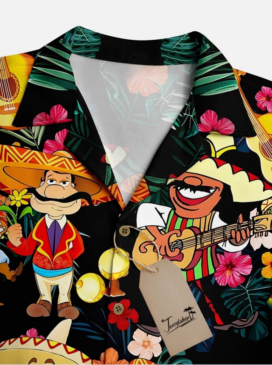 Mexican Culture Sombrero Guitar Beer Short Sleeve Aloha Shirt