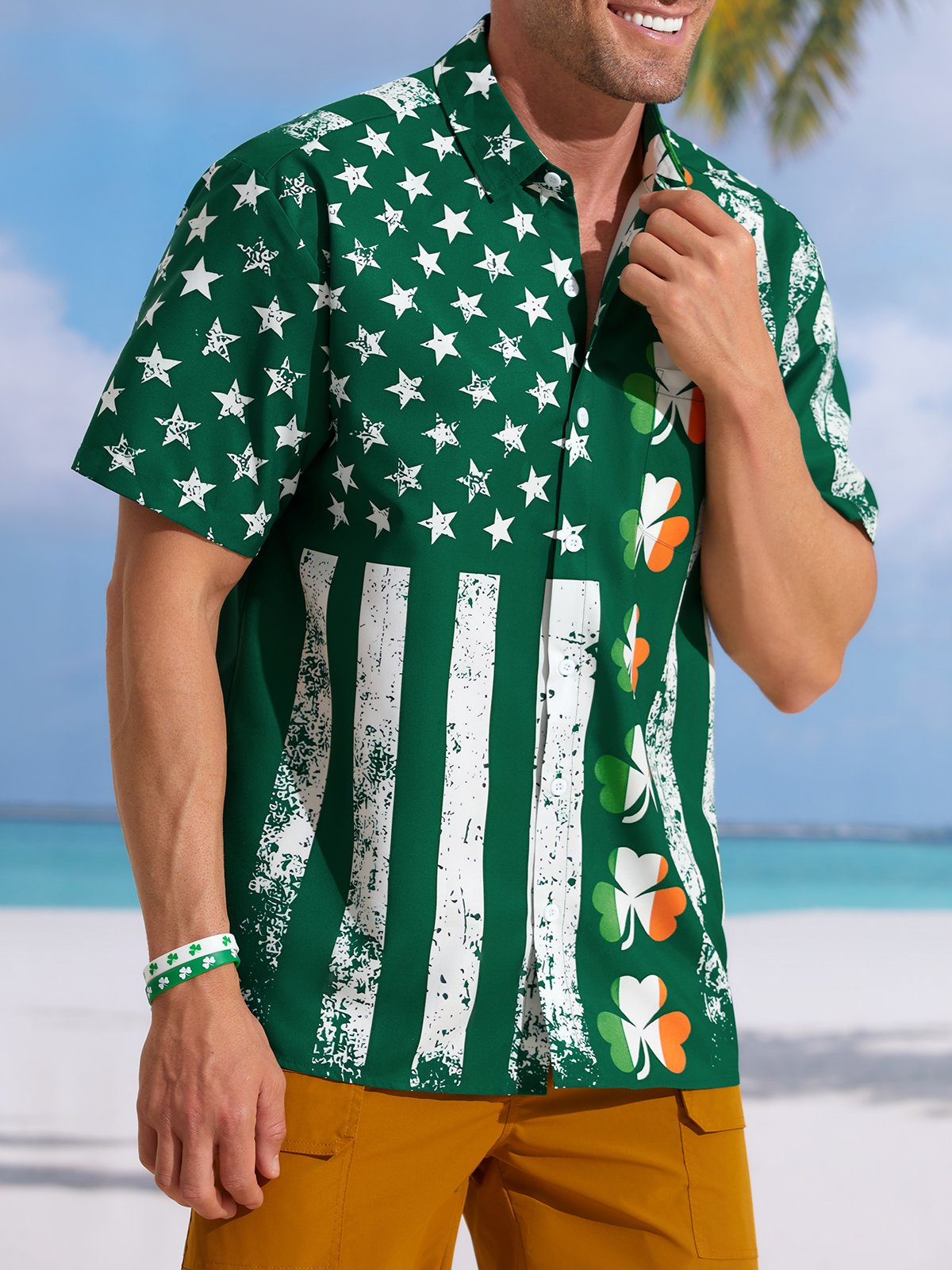 St Patrick‘s Day Sharmark Chest Pocket Short Sleeve Casual Shirt