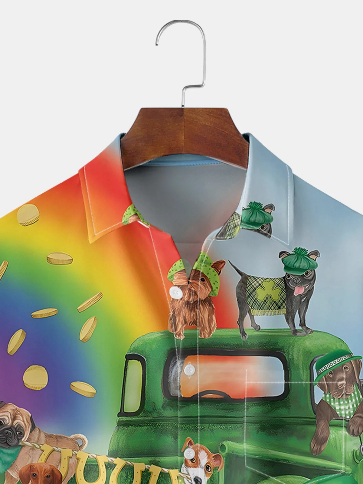 St. Patrick's Day Cat and Dog Chest Pocket Short Sleeve Casual Shirt