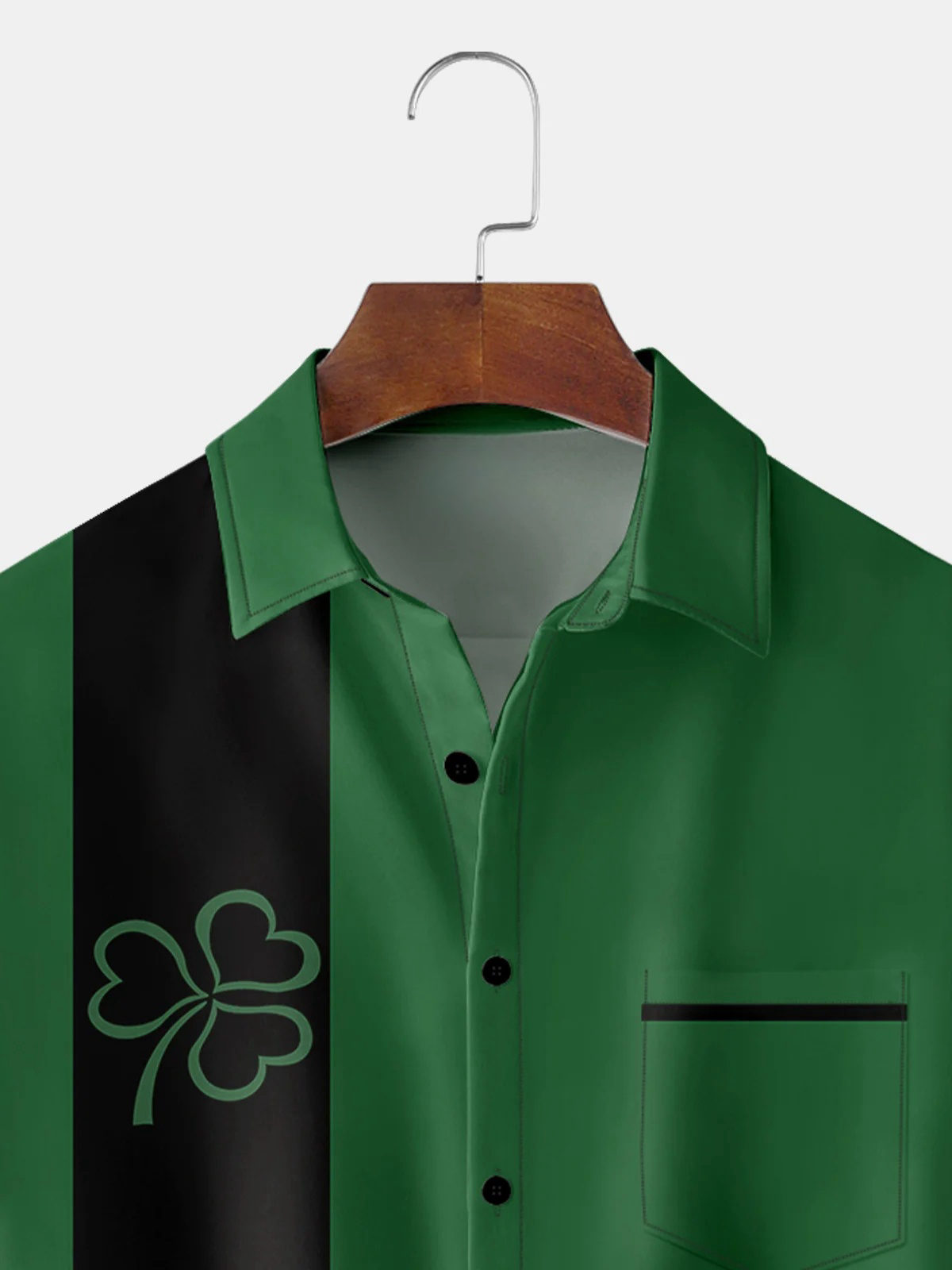 St. Patrick's Day Shamrock Chest Pocket Short Sleeve Bowling Shirt