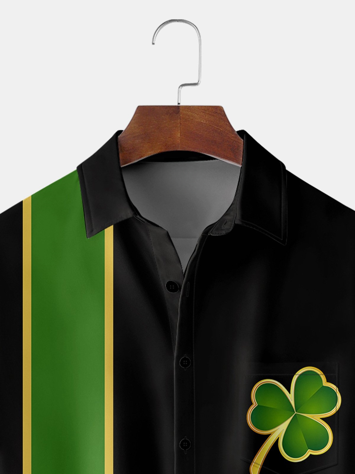 St Patrick‘s Day Shamrock Chest Pocket Short Sleeve Bowling Shirt