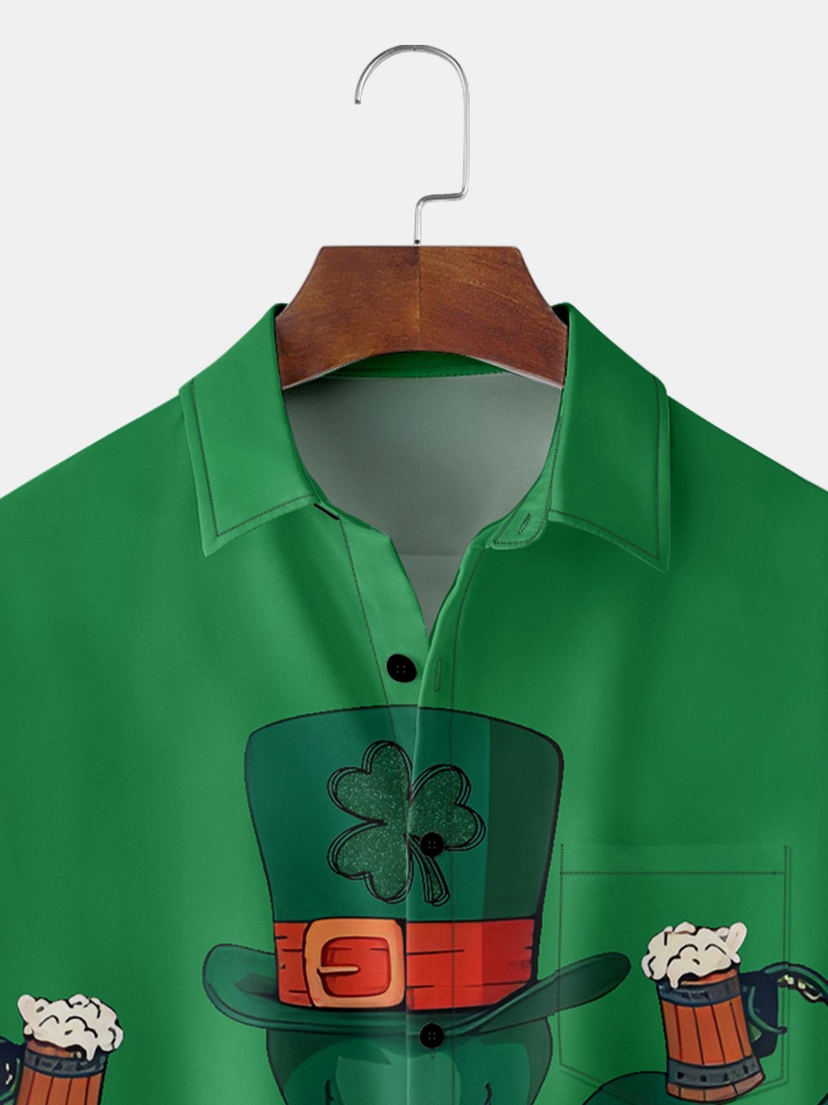 St. Patrick's Day Octopus Chest Pocket Short Sleeve Casual Shirt