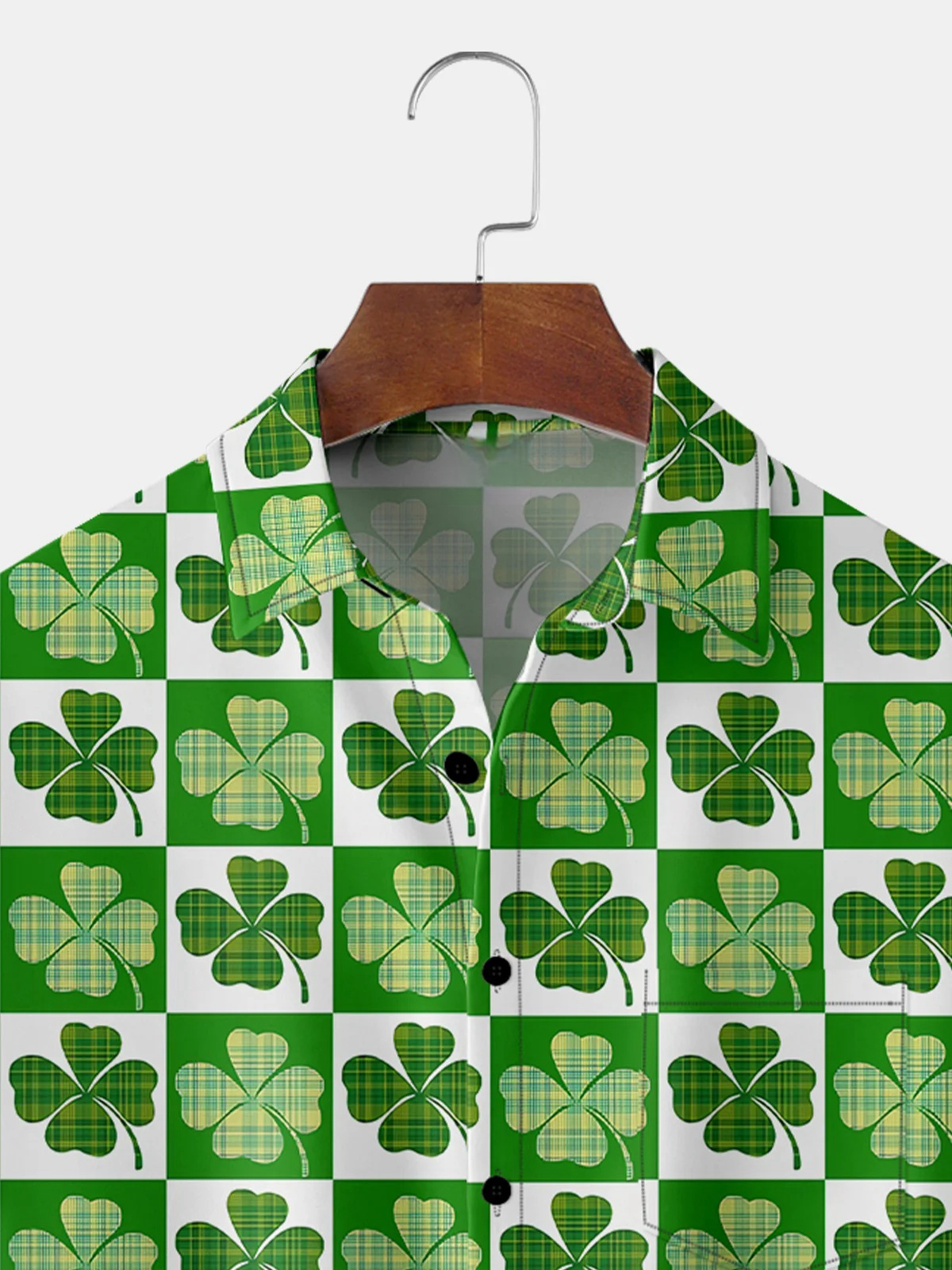 St. Patrick's Day Clover Chest Pocket Short Sleeve Hawaiian Shirt