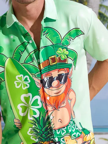 St. Patrick's Day Beach Chest Pocket Short Sleeve Hawaiian Shirt