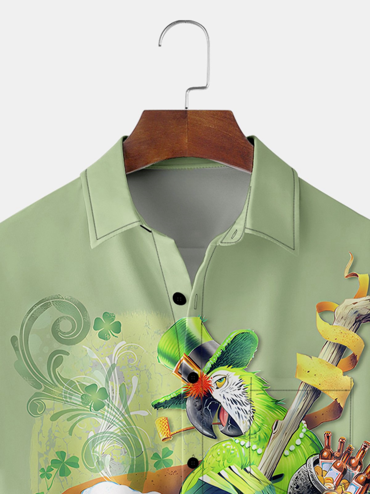 St. Patrick's Day Parrot Chest Pocket Short Sleeve Hawaiian Shirt