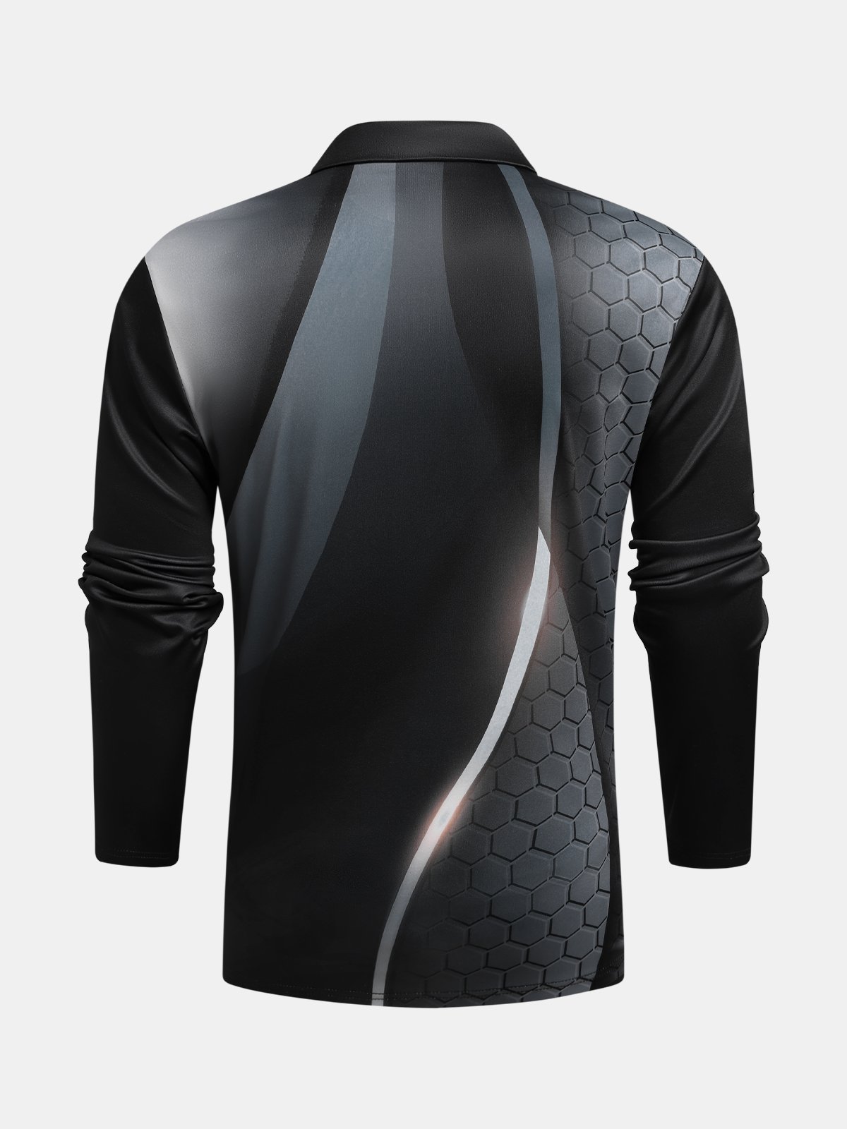 Casual Art Collection 3D Gradient Striped Geometric Block Pattern Lapel Button Long Sleeve Print Polo Shirt