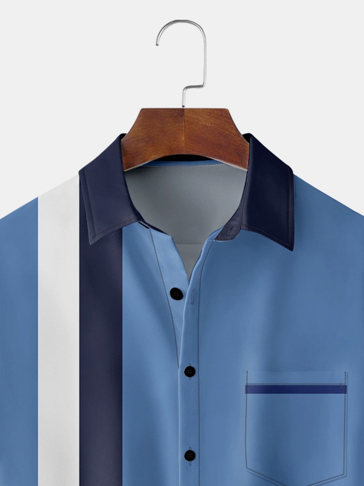 Football Striped Chest Pocket Short Sleeve Bowling Shirt