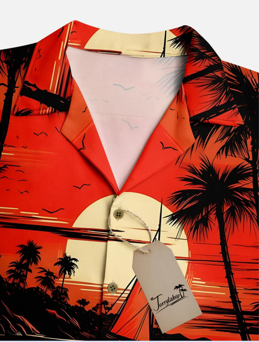 Coconut Tree Chest Pocket Short Sleeve Hawaiian Shirt