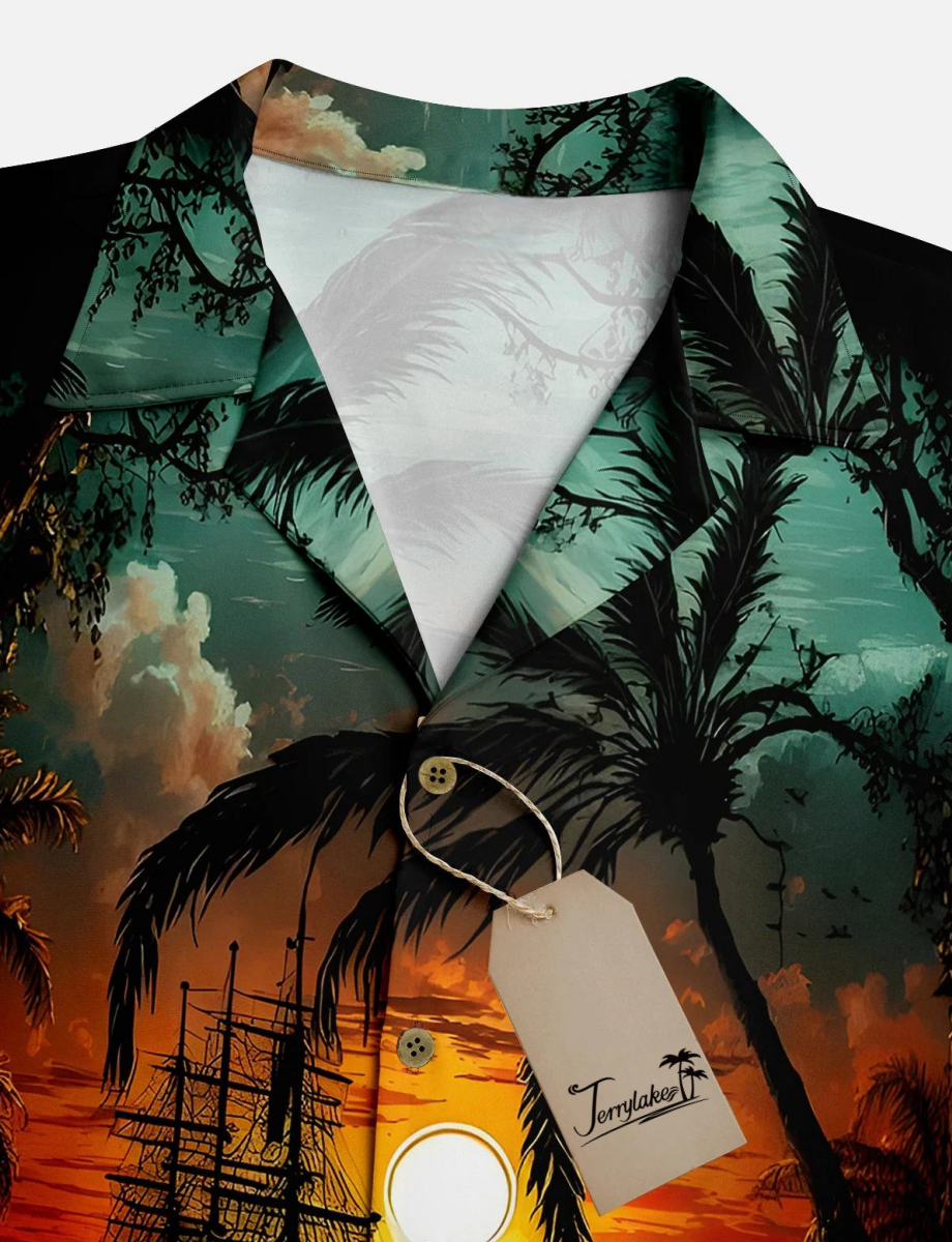 Coconut Tree Chest Pocket Short Sleeve Hawaiian Shirt