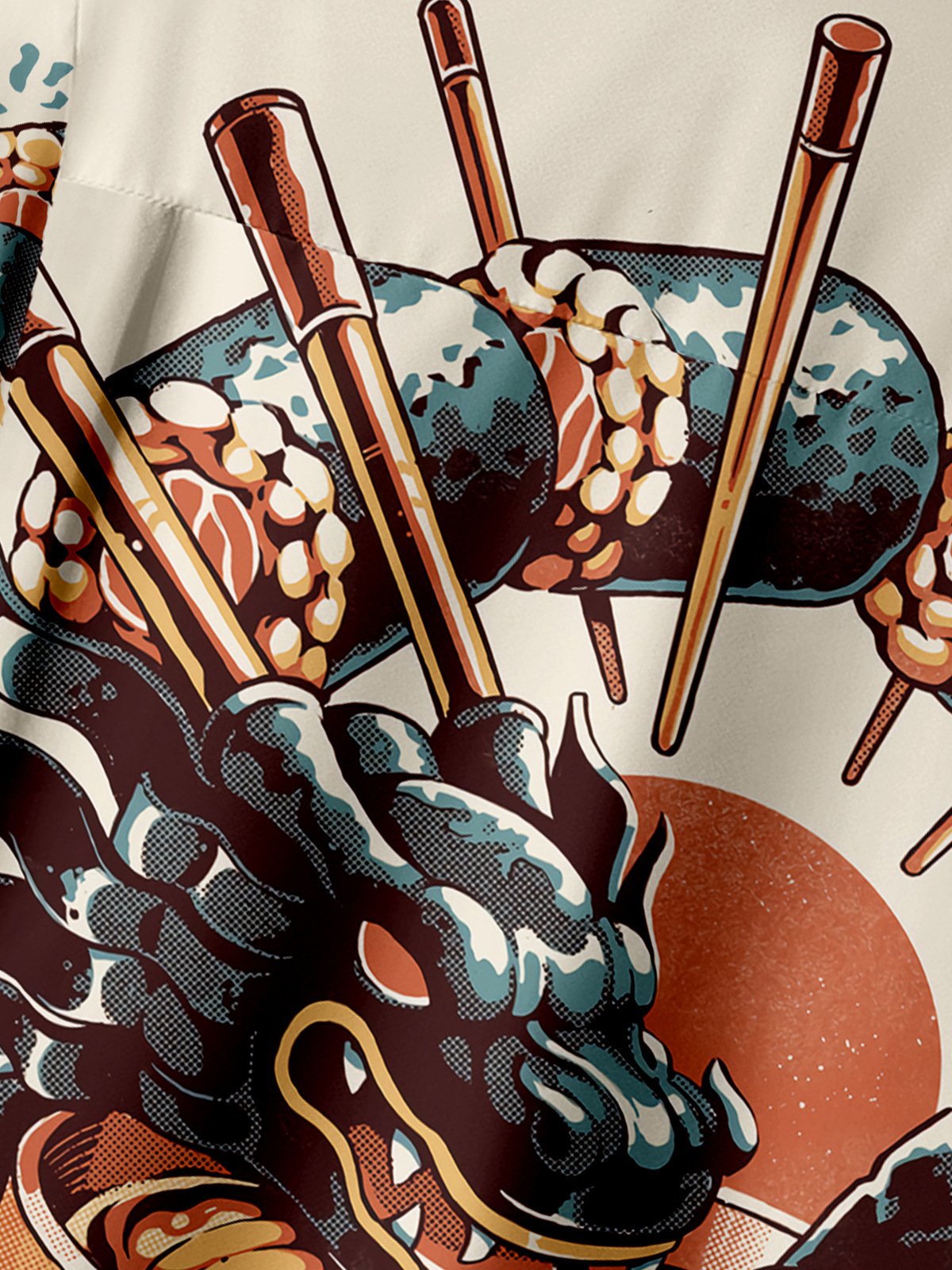 Ukiyo-e Dragon Chest Pocket Short Sleeve Casual Shirt