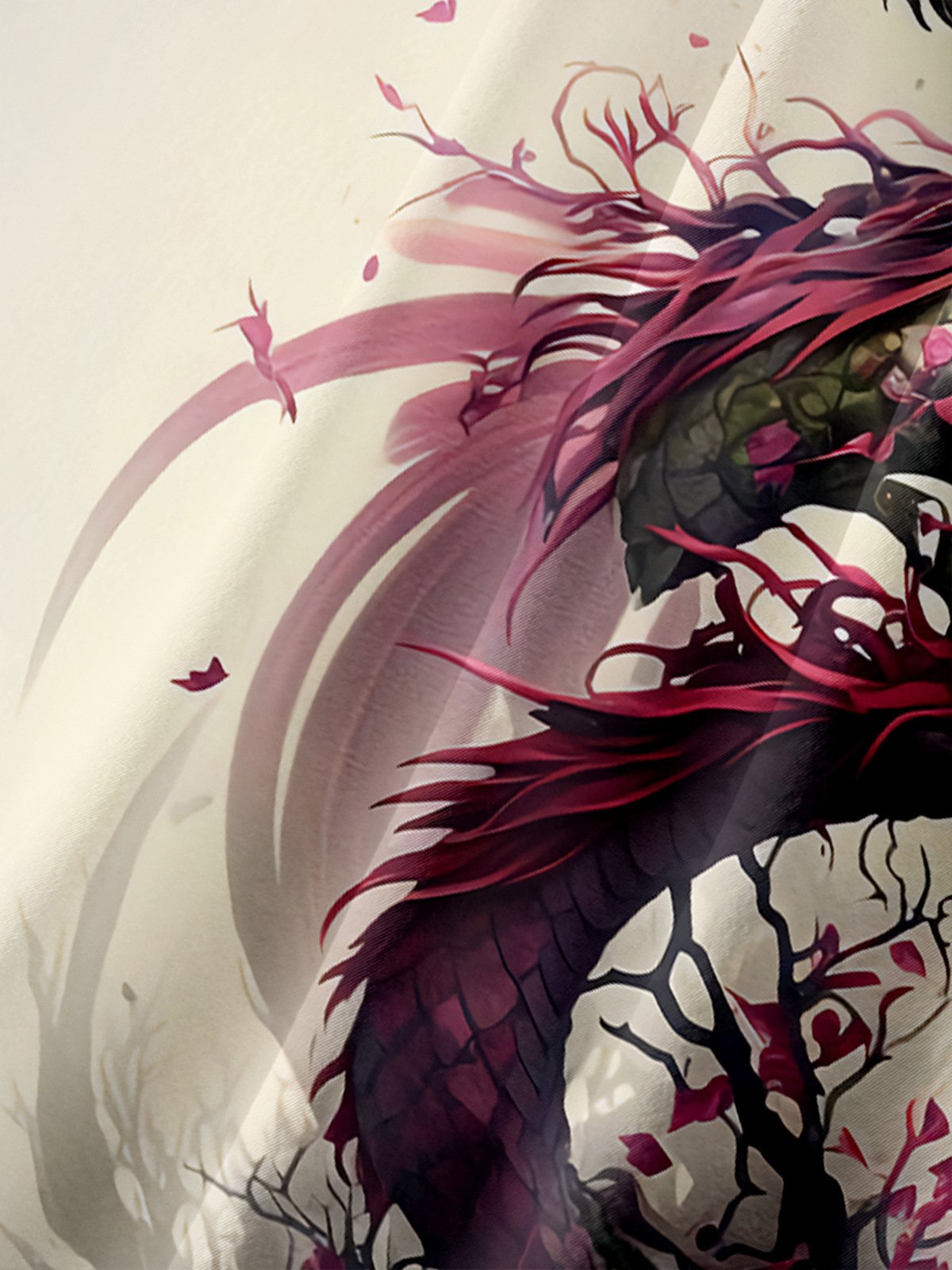 Japanese Sakura Dragon Chest Pocket Short Sleeve Casual Shirt