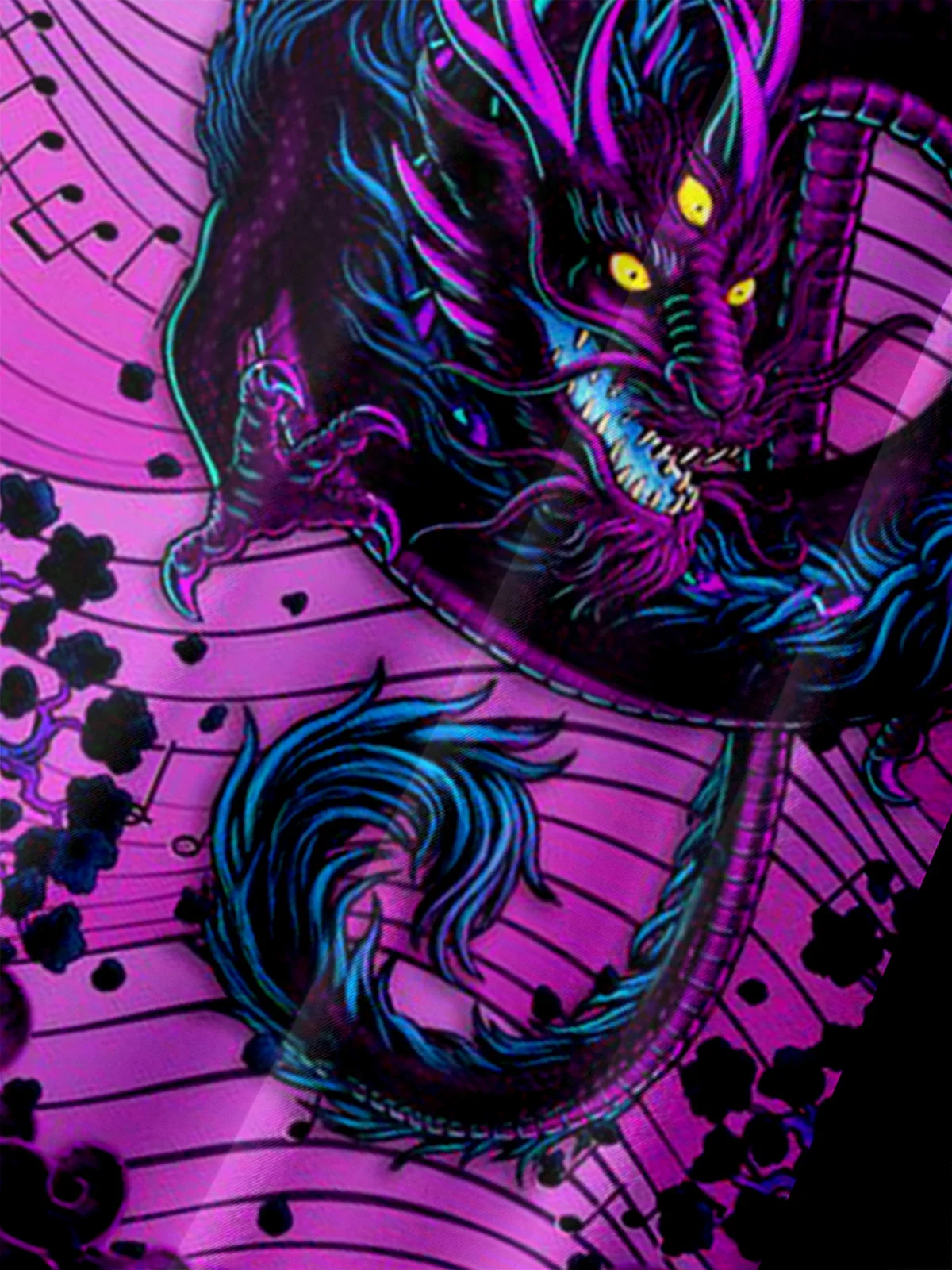 Music Dragon Chest Pocket Short Sleeve Bowling Shirt