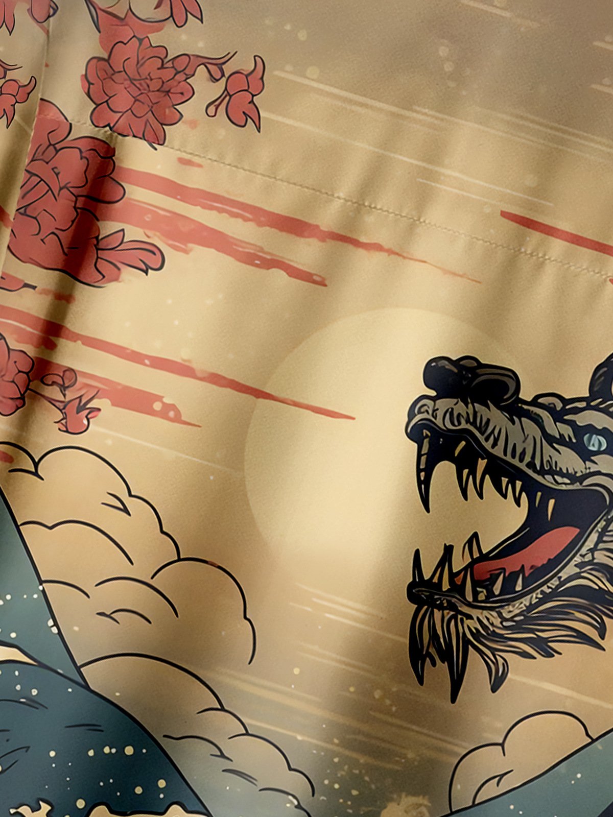 Ukiyo-e Dragon Chest Pocket Short Sleeve Hawaiian Shirt