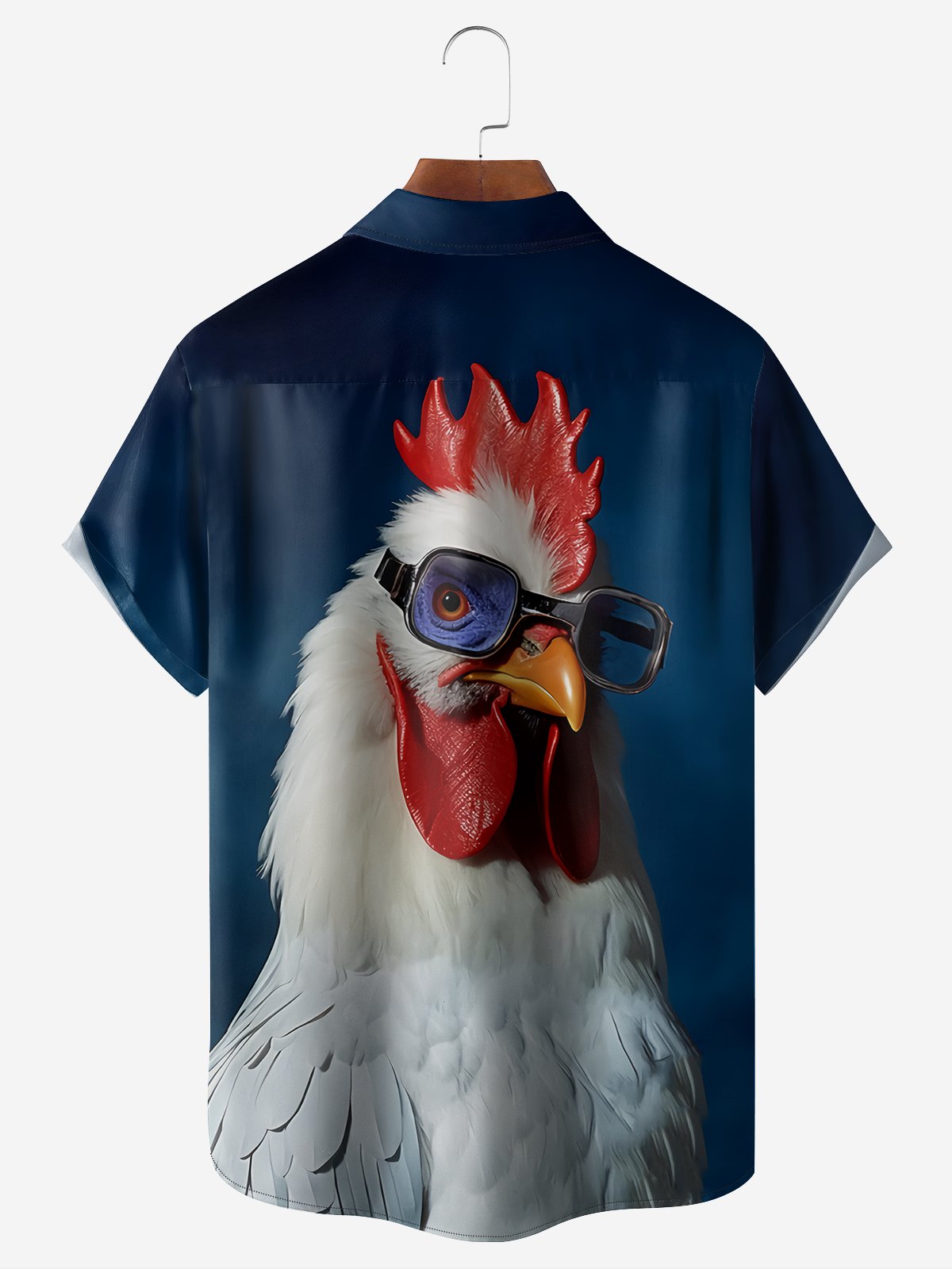 Fun Chicken Chest Pocket Short Sleeve Hawaiian Shirt